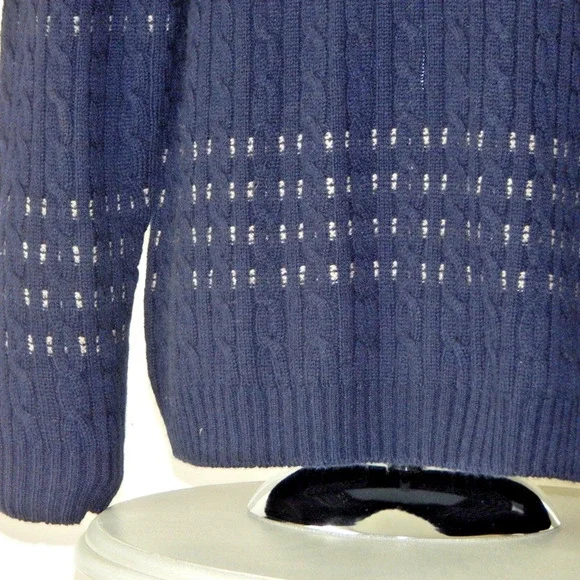 NWT AUTUMN CAHMERE Cable Striped Crew Sweater Navy Combo Cashmere Blend Men XL